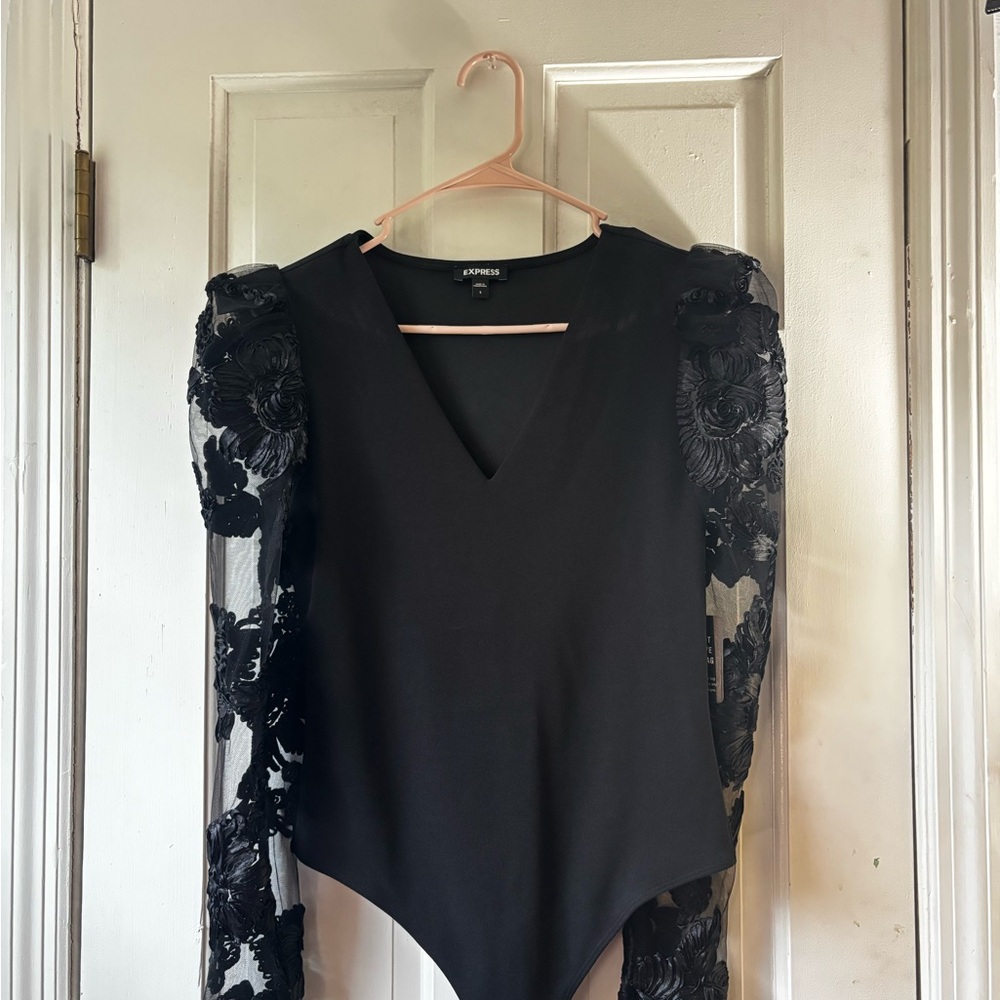Express Black Lace Sleeve Women's Top
